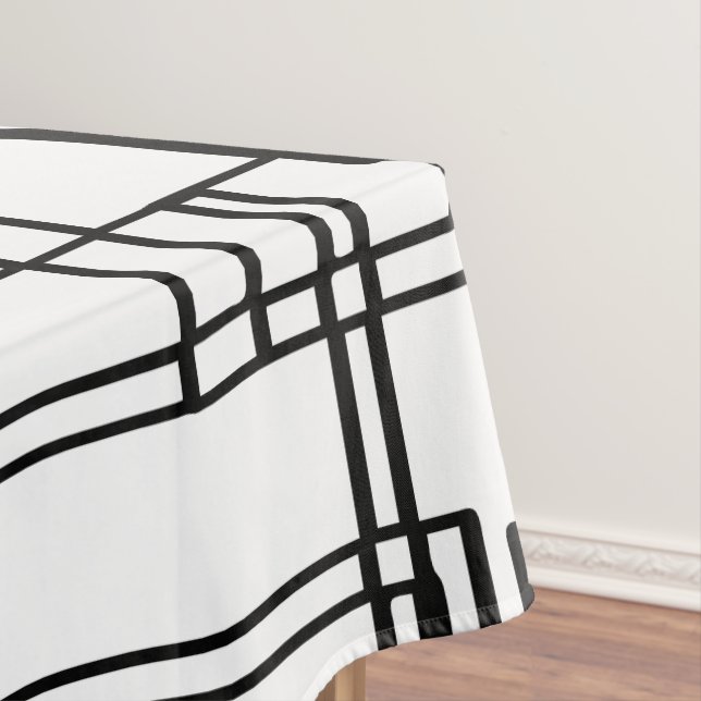 Modern black & white blocks squares, lines pattern tablecloth (In Situ)