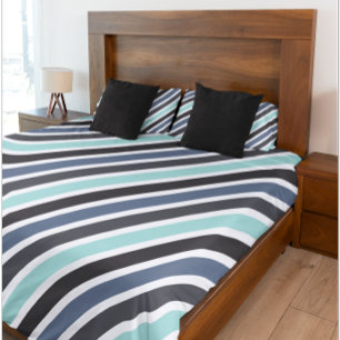 Modern Black White Blue Geometric Stripe Pattern Pillowcase