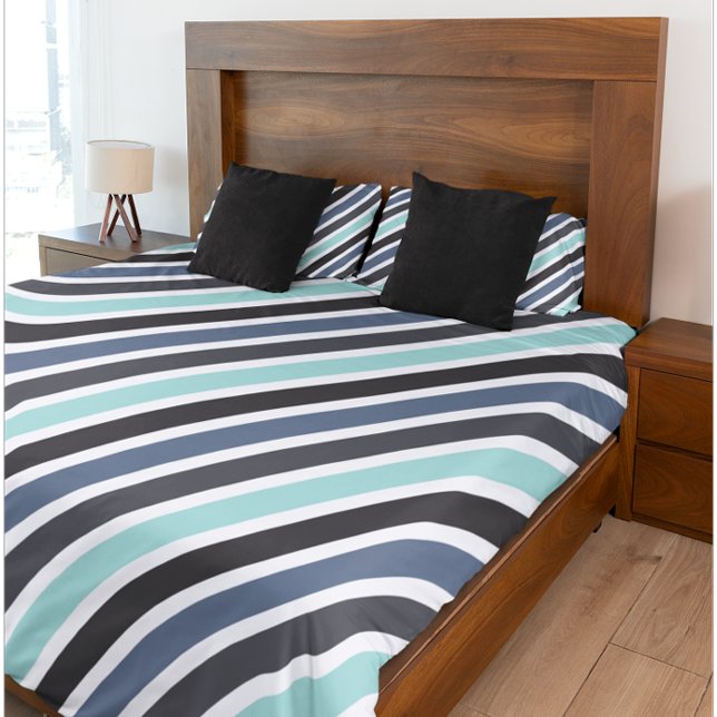 Modern Black White Blue Geometric Stripe Pattern Pillowcase (Creator Uploaded)
