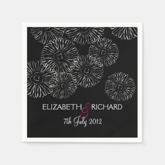 Modern Black White Boho Chic Daisy Wedding Napkin