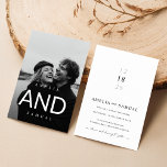 Modern Black & White Boho Photo Wedding Invitation<br><div class="desc">Celebrate your love with our Modern Black & White Boho Photo Wedding Invitation. This romantic design features a beautiful couple photo, perfect for a boho country or outdoor destination wedding. The elegant typography and minimalist black and white aesthetic create a timeless and chic look. Double-sided for added charm, this invitation...</div>