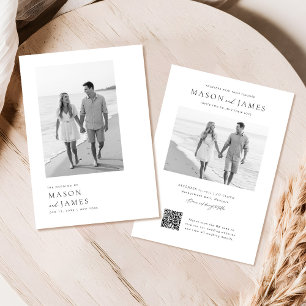Modern Black & White Boho QR Code Photo Wedding Invitation