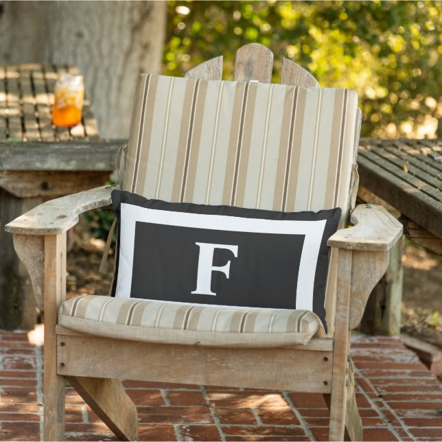 Modern Black White Bold Monogram Initial Outdoor Lumbar Cushion (Chair)