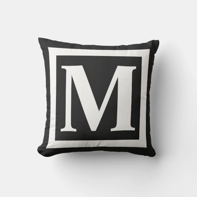 Modern Black White Border Frame Monogram Cushion (Front)