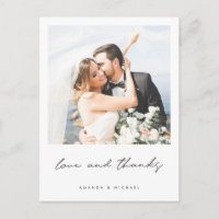 Modern Black White Border Photo Wedding Thank You