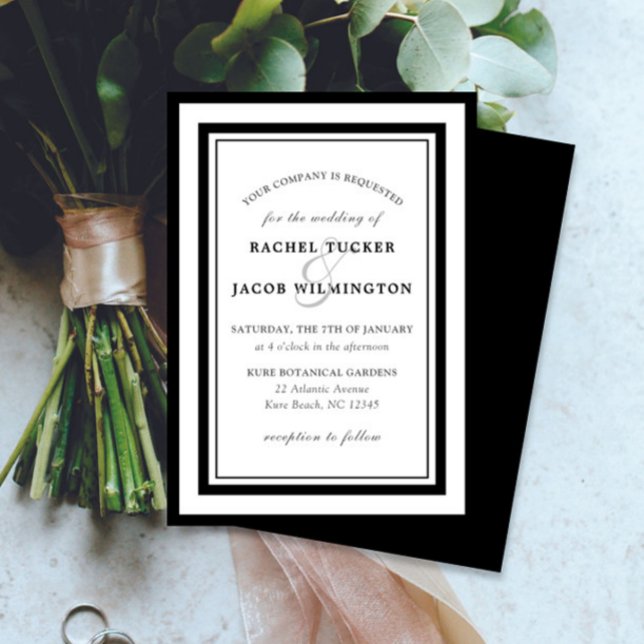 Modern Black White Border Simple Wedding Invitation (Creator Uploaded)