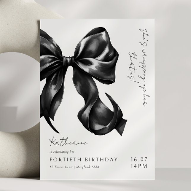 Modern Black & White Bow 40th Birthday Invitation (Creator Uploaded)