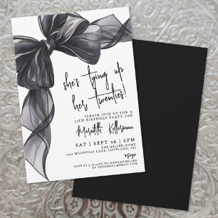 Modern Black White Bow Birthday Party Invitation