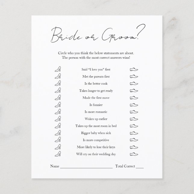 Modern Black White Bridal Shower Bride or Groom Flyer (Front)