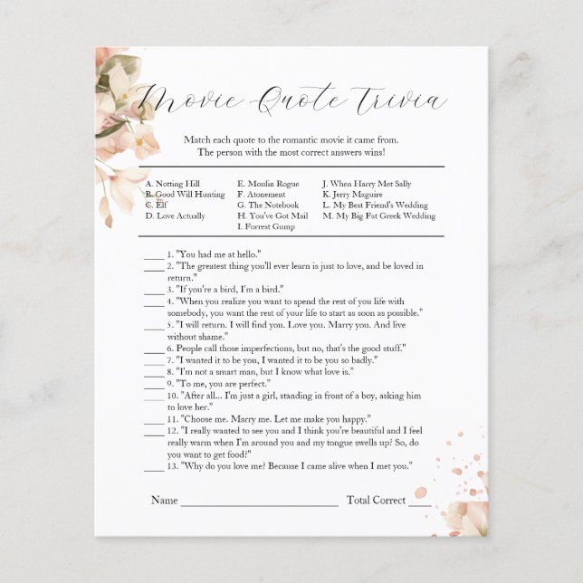 Modern Black White Bridal Shower Movie Quotes Flyer (Front)