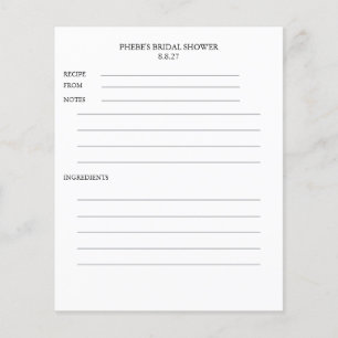 Modern Black & White Bridal Shower Recipe Card