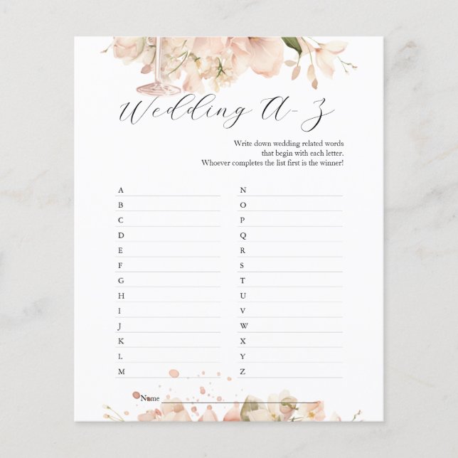 Modern Black White Bridal Shower Wedding A-Z Game Flyer (Front)