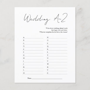 Modern Black White Bridal Shower Wedding A-Z Game Flyer