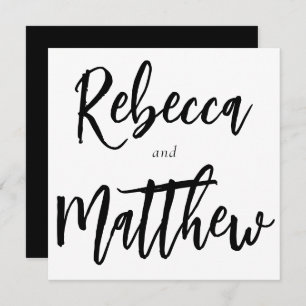 Modern Black White Brush Script Big Names Wedding Invitation
