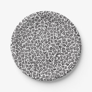 Modern black white brushstrokes confetti pattern paper plate