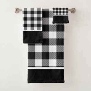 Modern Black White Buffalo Checks Bath Towel Set