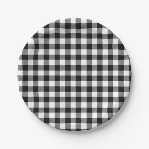 Modern Black White Buffalo Checks Paper Plate