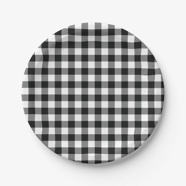 Modern Black White Buffalo Checks Paper Plate (Front)