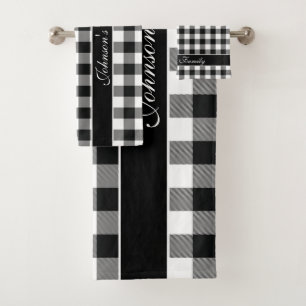 Modern Black & White Buffalo Checks Pattern Family Bath Towel Set