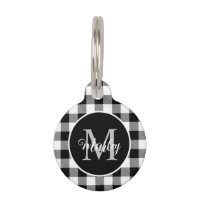 Modern Black White Buffalo Plaid Monogrammed Name