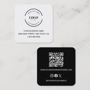 Modern Black White Business Branding QR code Square Business Card
