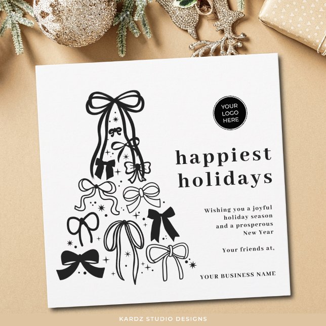 Modern Black White Business Holiday Card (Card shown in 5.25 x 5.25, add your logo and message, choose paper and corner style.)