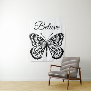 Modern Black & White Butterfly Tapestry