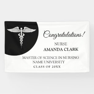 Modern Black & White Caduceus Nursing Graduation Banner