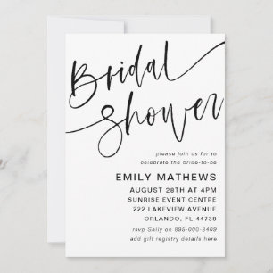 Modern Black & White Calligraphy Bridal Shower Invitation