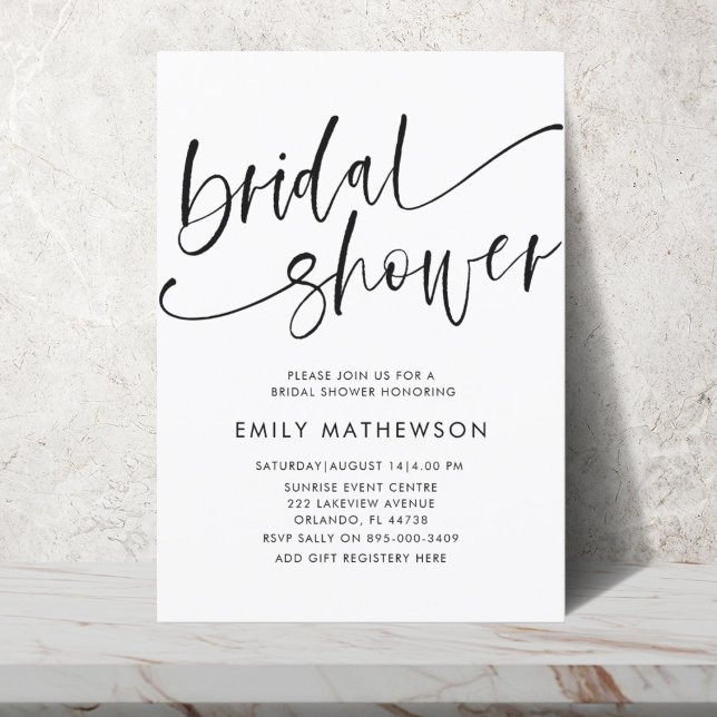 Modern Black & White Calligraphy Bridal Shower  Invitation (Creator Uploaded)