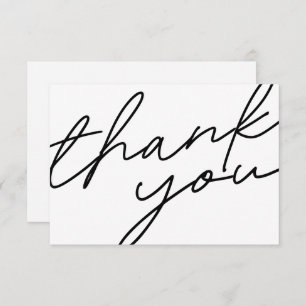 Modern Black White Calligraphy Script Wedding Thank You Card