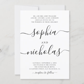 Modern Black & White Calligraphy Wedding - Elegant Invitation