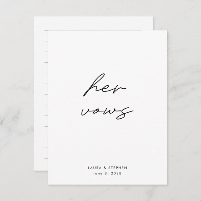 Modern Black White Calligraphy Wedding Her Vows (Front/Back)