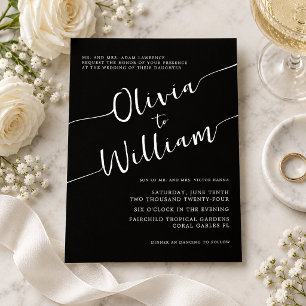 Modern Black White Calligraphy Wedding Invitation