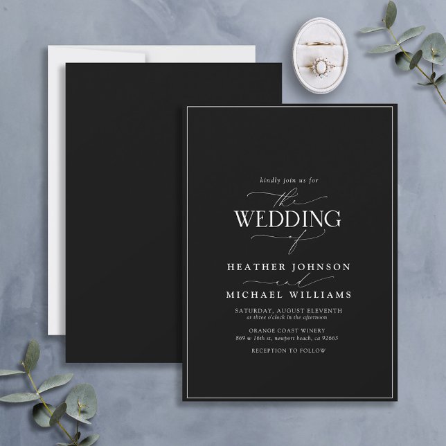 Modern Black & White Calligraphy Wedding  Invitation (Creator Uploaded)