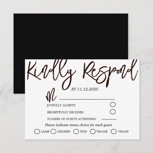 Modern Black & White Calligraphy Wedding RSVP Card (Front/Back)