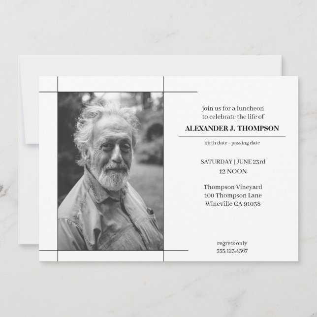 Modern Black & White Celebrating the LIfe Funeral Thank You Card (Front)