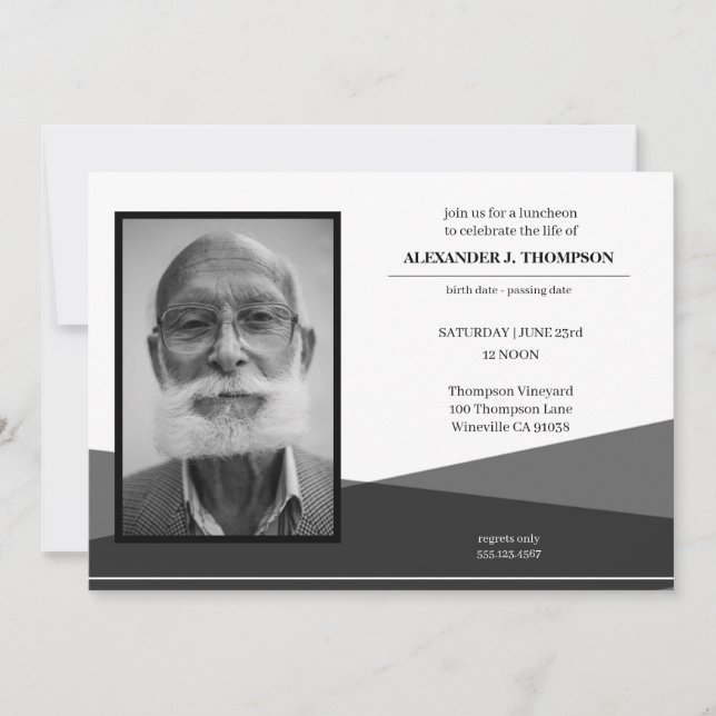 Modern Black & White Celebrating the LIfe Funeral Thank You Card (Front)