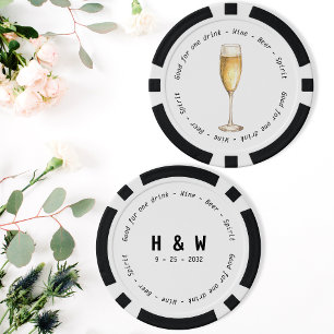 Modern Black White Champagne Drink Voucher Wedding Poker Chips