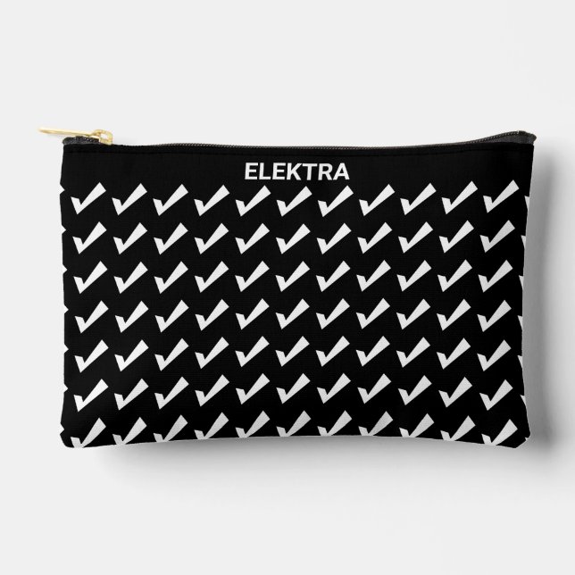 Modern Black White Check Mark Pattern Accessory Pouch (Front)