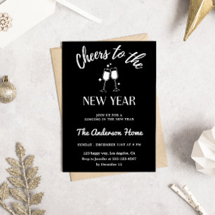 Modern Black & White“Cheers to the New Year” Party Invitation