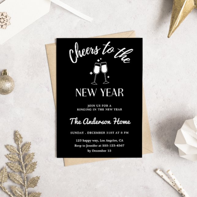 Modern Black & White“Cheers to the New Year” Party Invitation (Creator Uploaded)