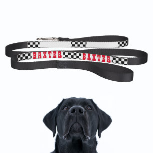 Modern Black White Chequered Dog Puppy Doggy Name Pet Lead