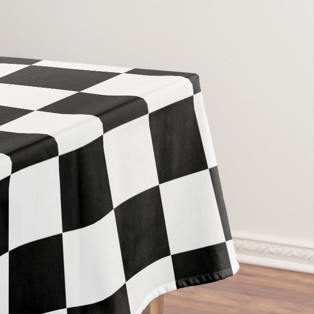 Modern Black White Chequered Pattern Home Decor Tablecloth (In Situ)