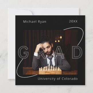 Modern Black White Chess 2x Photo Graduation Invitation