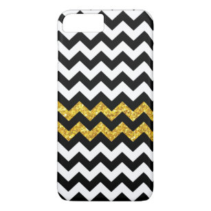 Modern Black White Chevron & Gold Glitter iPhone 8 Plus/7 Plus Case