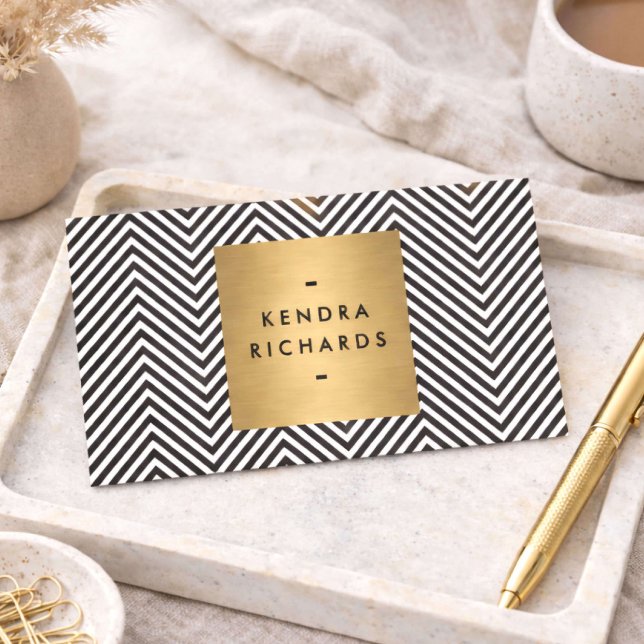 Modern Black White Chevron Minimalist Professional Business Card (Creator Uploaded)