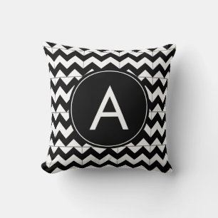 Modern Black White Chevron Monogram Cushion