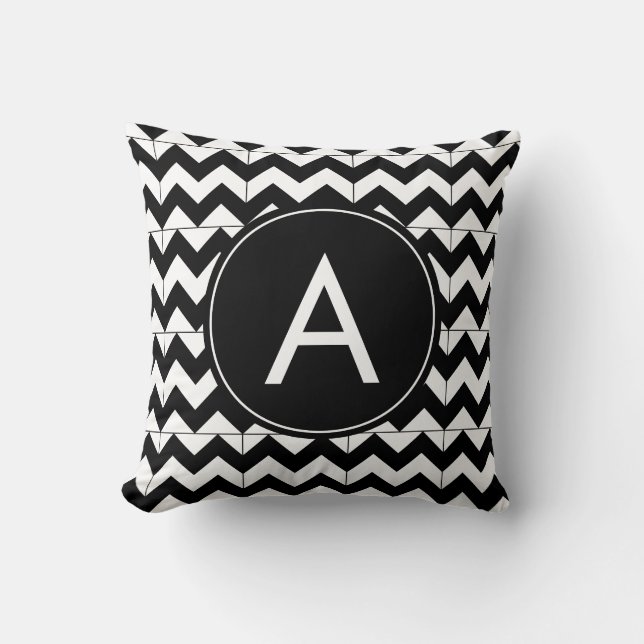 Modern Black White Chevron Monogram Cushion (Front)