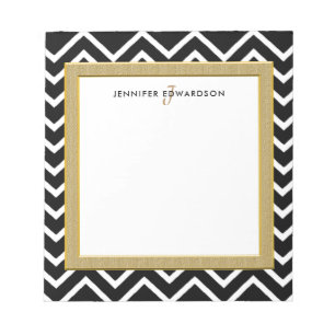 Modern black white chevron pattern monogram name notepad